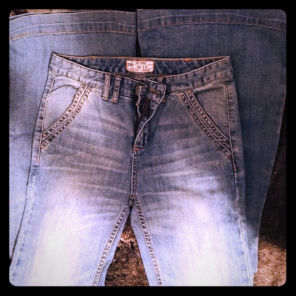 Free People denim wide leg jeans